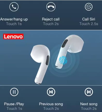 Lenovo LivePods HT38 TWS Bluetooth Earphone Mini Wireless Earbuds with Mic for iPhone Xiaomi Sport Waterproof 9D Stere Headphone