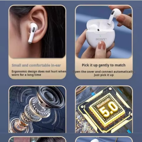 Sony Earphone TWS 9D HIFI Headset Bluetooth Music Earbuds For IPhone Xiaomi IOS Android Wireless Pods Headphones With Mic Cable